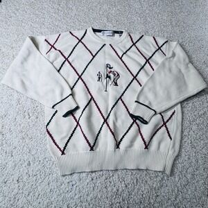 John Ashford Golf Sweater XL 100% Cotton Argyle Golfer Embroidered